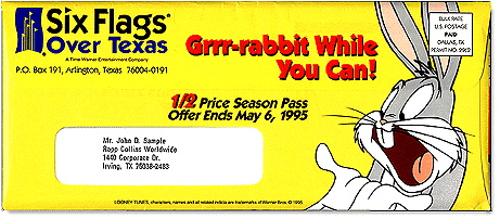 Six Flags mailer envelope front